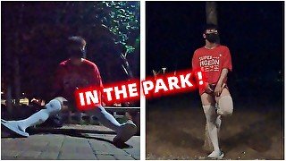 Boys in white stockings masturbate and ejaculate in the park, many passersby are watching