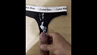 Massive cumshot on stepsister’s calvin klein thong