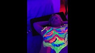 Girlfriend with huge tits orgasms during body painting