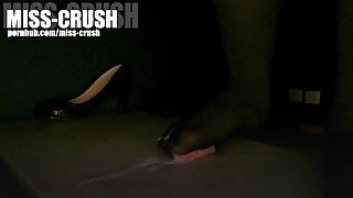 Cock crush under high heel and foot on pantyhose with cumshot