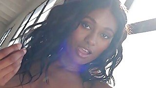 Flexible ebony dancer Jahla Pope stripping to show her perfect natural tits