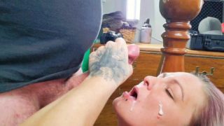 Hot blowjob with nice cumshot all over her face 