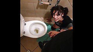 Petite pigtail girls taking her master for a piss