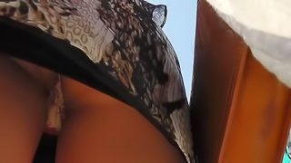 Horny voyeur in public upskirt