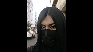 Trap Sissy Crossdresser with make-up in public