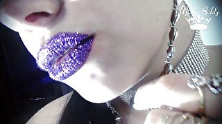 Purple glittery kissing & lip smelling