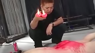 Red candle drips are all over this Japanese's ass