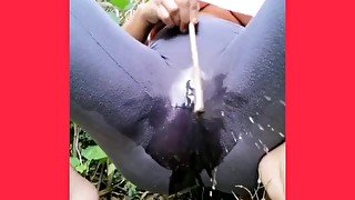 Wetting oantys Squirting Wife outdoor