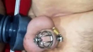 Prostate milking with HUGE dildo in Chastity till orgasm