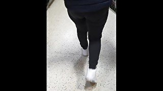 Step mom pulled off leggings in public supermarket and fuck step son