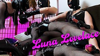 Latex Domme Milks Femboy with Latex Gloves / Chastity / Breath Play