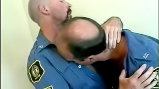 Bald Police Sheriff Gay Giving His Gentleman A Blowjob