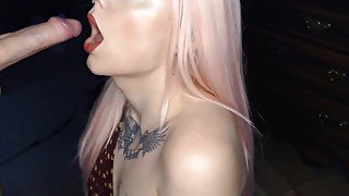 Pink Hair, Red lip, Sensual Blowjob and Facial