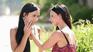 Amazing outdoors lesbian sex with Bailey Ryder and Nathaly Cherie