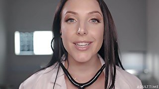 Pornstar Angela White in nurse uniform sucking a large dick