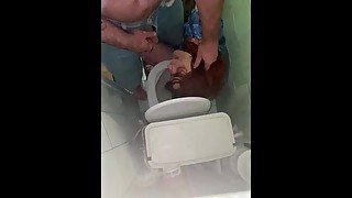 She occupied the toilet and was roughly used as a toilet and pissed over and into mouth then fucked