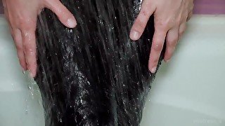 Taking a shower in leather leggings! Water slowmo