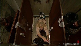 Big Tittied Rich Girl Mercilessly Fucked in a Dirty Bathroom