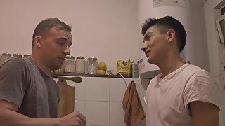 Hairy dude getting penetrated sideways from a Latino