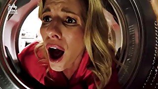 Blonde stepmother stuck in the dryer and the stepson fucked her in the ass