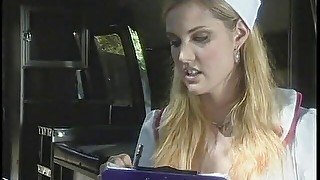 Hot blonde nurse gets wild fuck with a patient in the back of a van