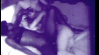 Vintage 3some with horny black & white milf and strapon dildo (No audio but music)