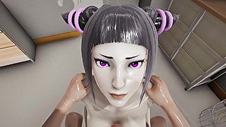 Street Fighter: Juri Sex in the bathroom + Creame + Titjob