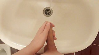 Teen pees in the sink