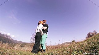 Smashing outdoor sex during camping  for a thin redhead