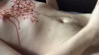 Hot wax-pain on my chest & explosive cum