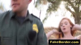 Slutty slim redhead girl rides a horny border agent s stiff penis