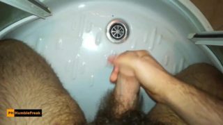 Hairy tight foreskin dick POV jerk off aiming at the drain (failing, lol)