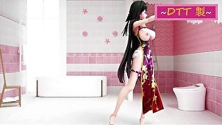 HONKAI IMPACT MEI RAIDEN HENTAI DANCE MMD UNDRESS 3D BIG BOOBS CHINESE DRESS SOFT BLACK HAIR COLOR E