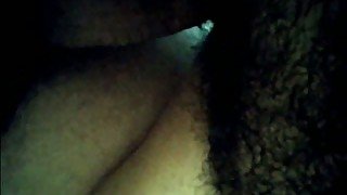 Closeup view of dark bushes on my curvy wife's delicious wet cunt