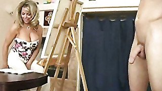 Busty painter paints my big cock