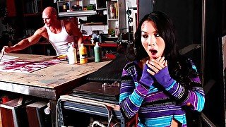 Awesome angel with enhanced tits Asa Akira fucked at the factory