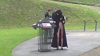 A superb milf exhibiting and gets fucked in a public park