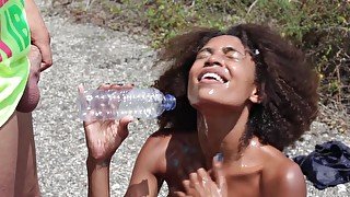 Marvelous ebony facialized in sexy outdoor XXX