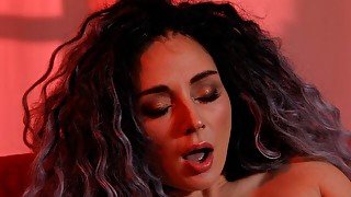 Lusty curly-haired sex goddess Leyla and her dildo