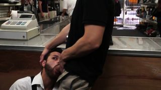 Straight desperate guy sucking cock in public store