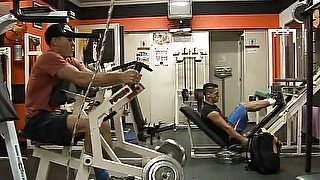 Strong muscle guys fucking and sucking each other in the gym