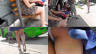 Hot skinny ass upskirt video of a brunette in public