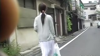 Fiery pony-tailed Japanese nurse gets on the ground during instant sharking attack