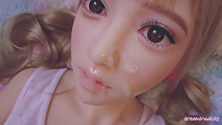 facial cum on my cute doll 02