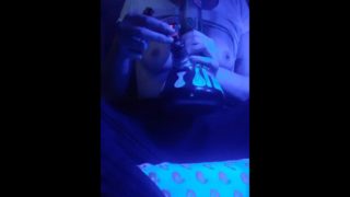 Stoner Babe Smokes a Huge Bong Hit and Plays With Tits