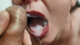 Cum in Mouth,Possessive Stepmom takes Stepson Cock slipping in her Sweet Mouth!