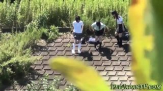 Kinky teens pee outside