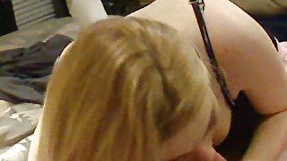 Playful blonde waitress chick blows my well hung cock