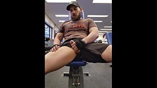 Public gym jerk off - almost caught