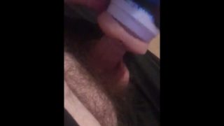 Flashlight stroking average white cock 